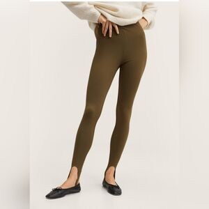NWT Mango Alamar High Waisted Stirrup  Retro Revival Leggings Olive Green Size S